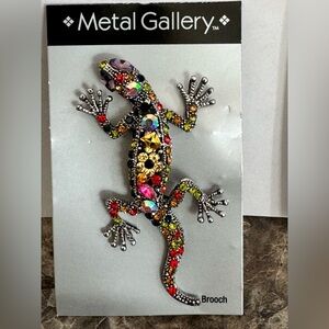 Metal Gallery Silver Tone Metal Multi Color Rhinestones Lizard Brooch New